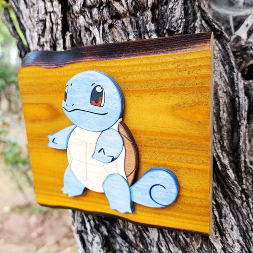 Handmade wooden Squirtle decorative plaque, Pokemon, 15x15 cm