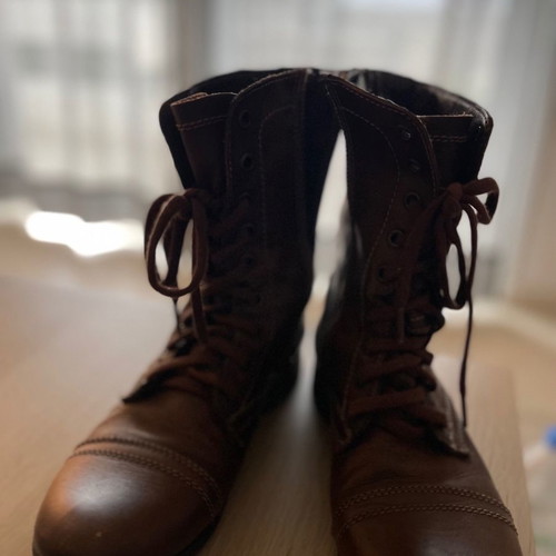 Steve Madden Troopa brown leather combat boots used, size 38