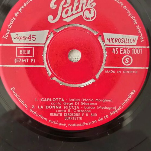 Renato Carosone Pathé Super 45 records used, Made in Greece, 2 discs