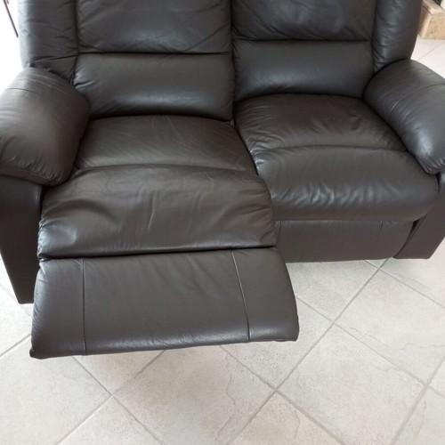 Entos leatherette sofas dark brown like new with recline mechanism