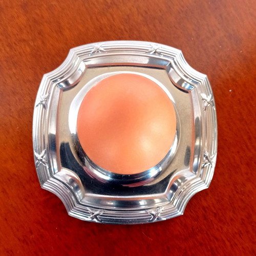 Metal egg holder used, silver color