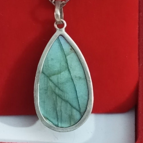 925 Silver Labradorite Necklace used, teardrop pendant 4.5x2cm, 48cm chain