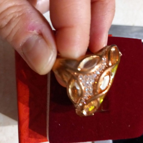 Women's ring size 58 with large green stone and zircons, like new