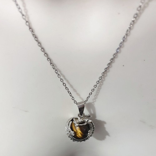 Pendant Chinese Dragon with Tiger Eye Steel new