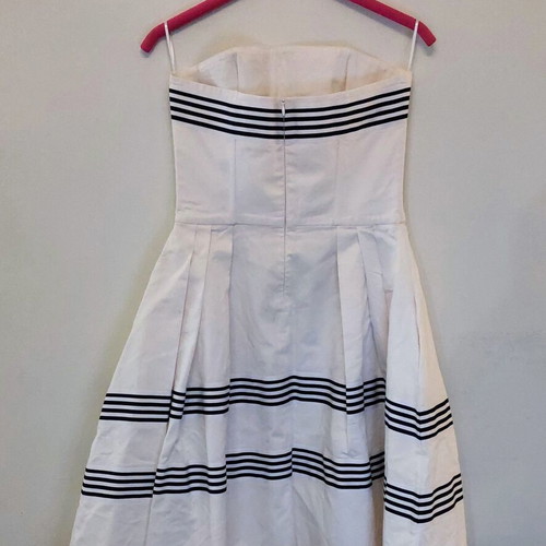 Manolo strapless dress white with blue stripes new, small