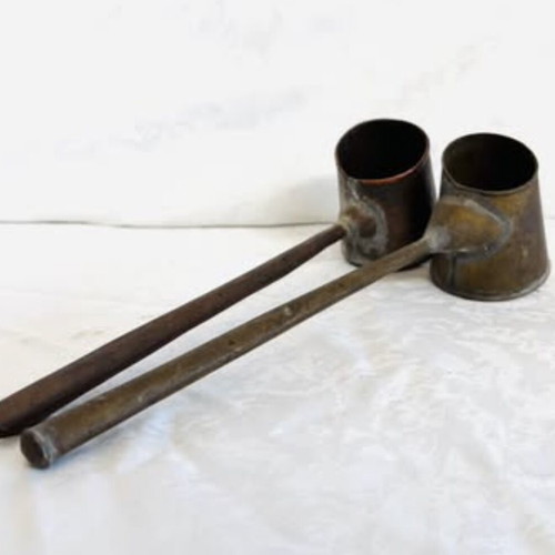 Cypriot Brass Briki for Ouzaki Coffee Used, Set of 2