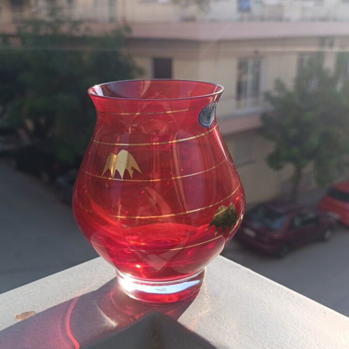 Bohemia Crystal Ruby Red Vase with 24K Gold, new