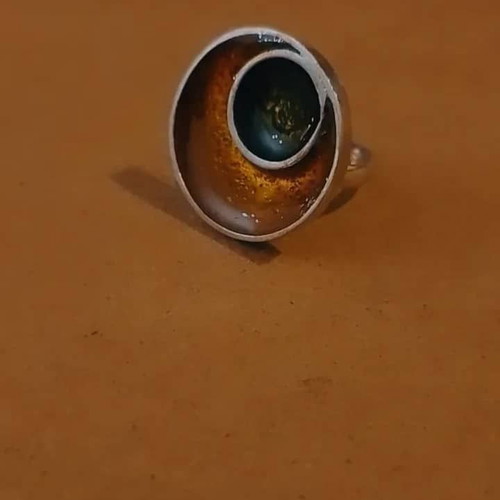 Silver 925 ring with liquid glass in autumn colors new