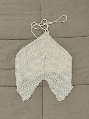 Bershka knitted beige crop top new with asymmetric hem and neck tie