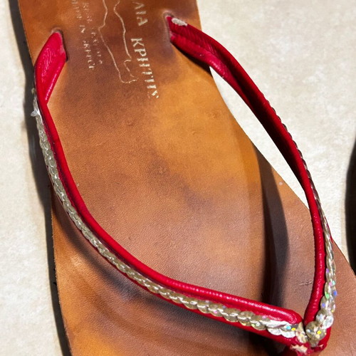 Women's brown sandals with red straps used, genuine leather, size 40