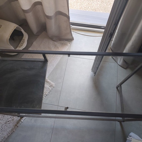 Iron side table with shatterproof glass like new