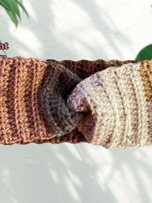 Handmade ear warmer headband brown and beige new