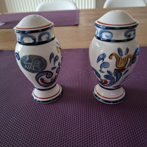 Vintage κεραμικό σετ αλατοπίπερο Living Art, χειροποίητο