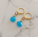 Stainless Steel Hoop Earrings with Turquoise Jade Beads, Handmade