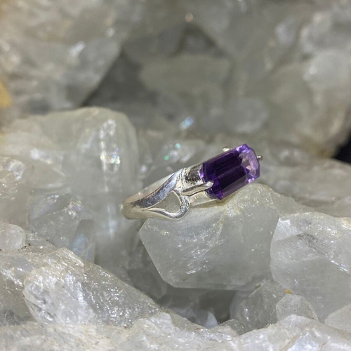 Silver ring with natural amethyst handmade, new