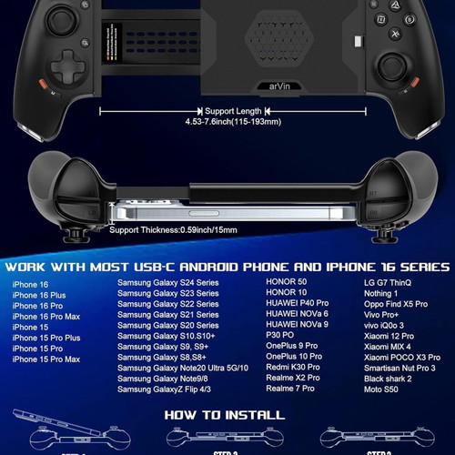arVin Mobile Gaming Controller USB-C for Android and iPhone