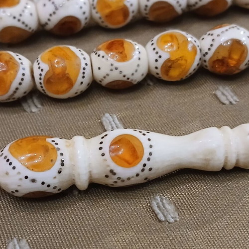 Amber Worry Beads used from Egypt with silver embroidery