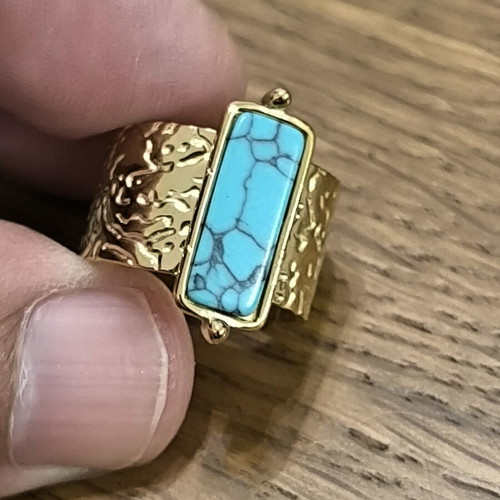 Women's adjustable gold-colored ring with turquoise stone, new