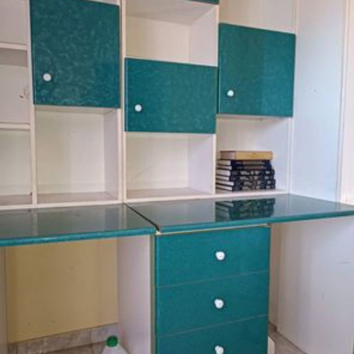 Desk with drawers and library used, carpenter-made