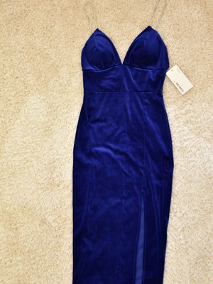 Velvet blue dress new with rhinestones and slit