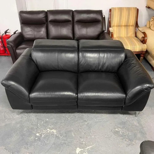 Black leather two-seater sofa with electric relaxing mechanism new