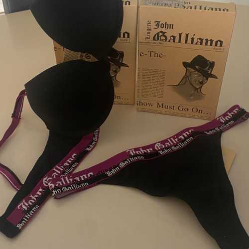 John Galliano black women's underwear set new with push up bra 75C and thong M