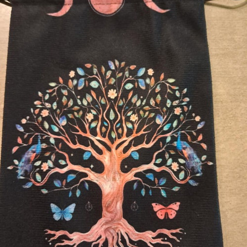 Velvet dice bag with tree of life and butterflies