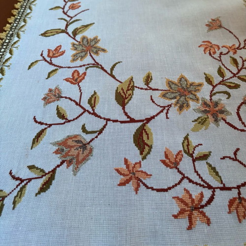 Handmade embroidery with cross stitch and trim like new