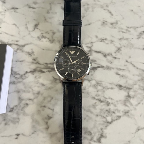 Emporio Armani watch 43mm with black leather strap like new unisex