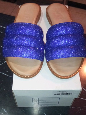 Estil sandals with rhinestones leather, new, size 40, beige and blue