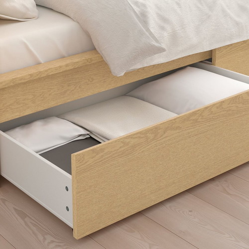 Malm Bed White Oak 160x200cm like new with 4 storage drawers