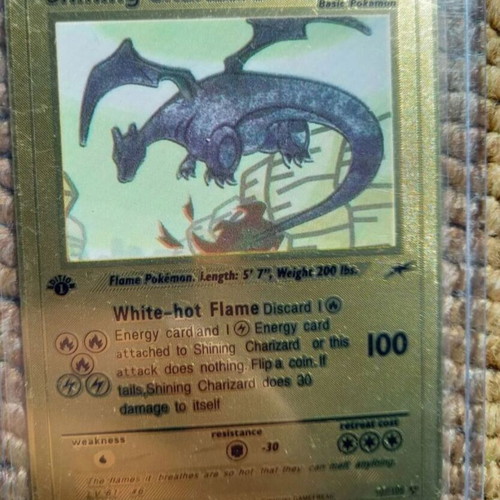 Pokemon metal cards Shining Charizard and Charizard GX 24K new, pack of 2