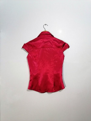 Satin blouse red used, size S, XNK Basic