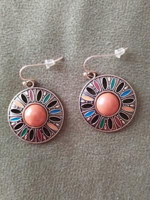 Abysse vintage earrings multicolored, 2 cm diameter new