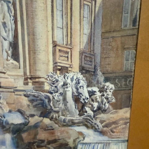 Υδατογραφία Ettore Ascenzi μεταχειρισμένη με θέμα Fontana Di Trevi σε ιταλική κορνίζα
