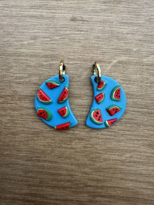Watermelon hoop earrings used, handmade from polymer clay