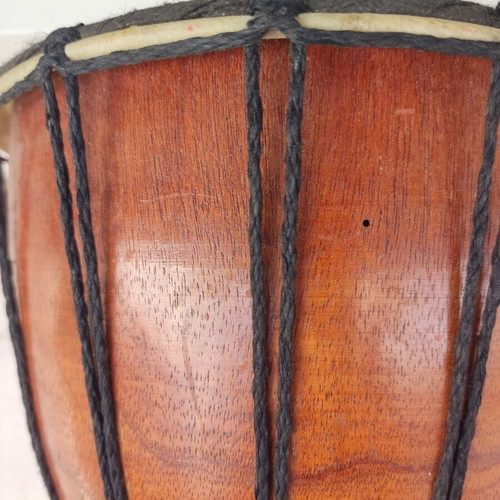 Djembe drum used, traditional carved wood, 30cm height