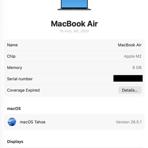 Apple MacBook Air 15" M2 laptop, 8GB RAM, 256GB SSD