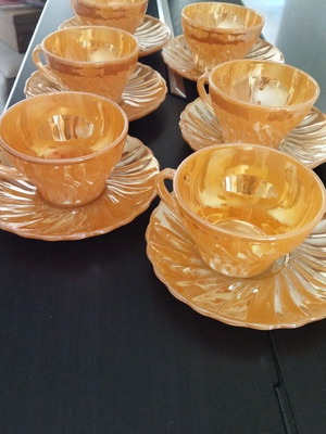 Anchor Hocking Fire King Peache Lustre Swirl vintage tea cup set of 6