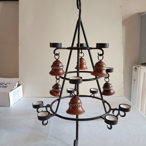 Metal tealight candle holder shaped like a Christmas tree, new
