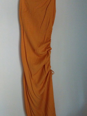ZARA midi dress orange like new with ruching and slit
