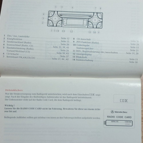Mercedes Becker Radio Audio 10/30 user manual used