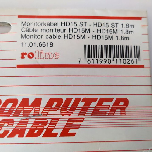 Monitor cable HD15M-HD15M 1.8m Roline like new