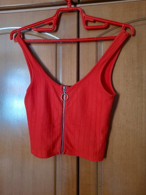 Bershka crop red new with zipper, size S
