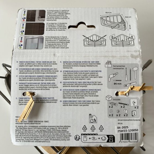Sensea Essential Corner Metal Bathroom Shelf 18.8x18.8x9.1cm with Screws