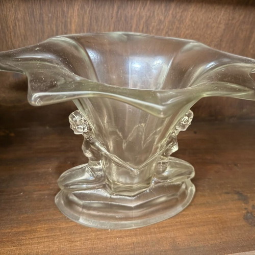 Vintage Art Deco Windsor glass vase with putti base used