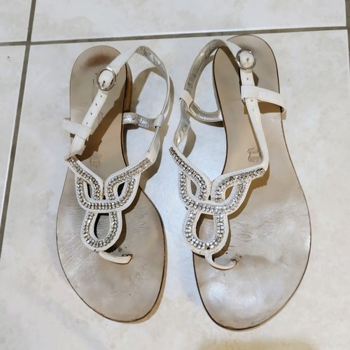 Tsakiris Mallas genuine leather sandals 37 flatforms, white