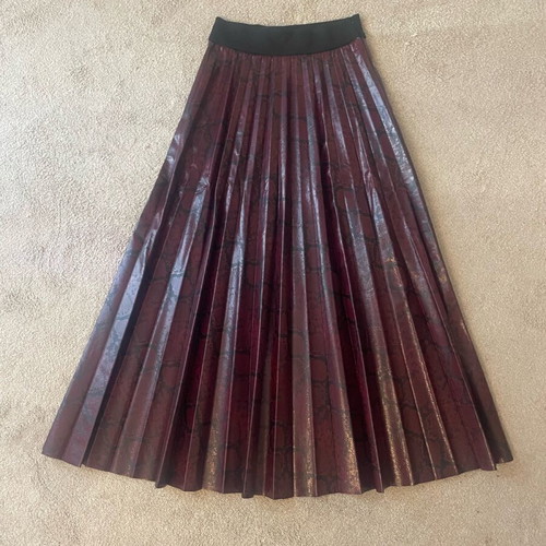 Elena Makri snakeskin pleated maxi skirt burgundy like new
