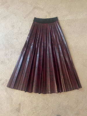 Elena Makri snakeskin pleated maxi skirt burgundy like new