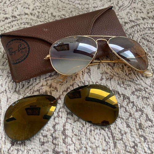 Ray-Ban sunglasses used with double gold-mirror lens